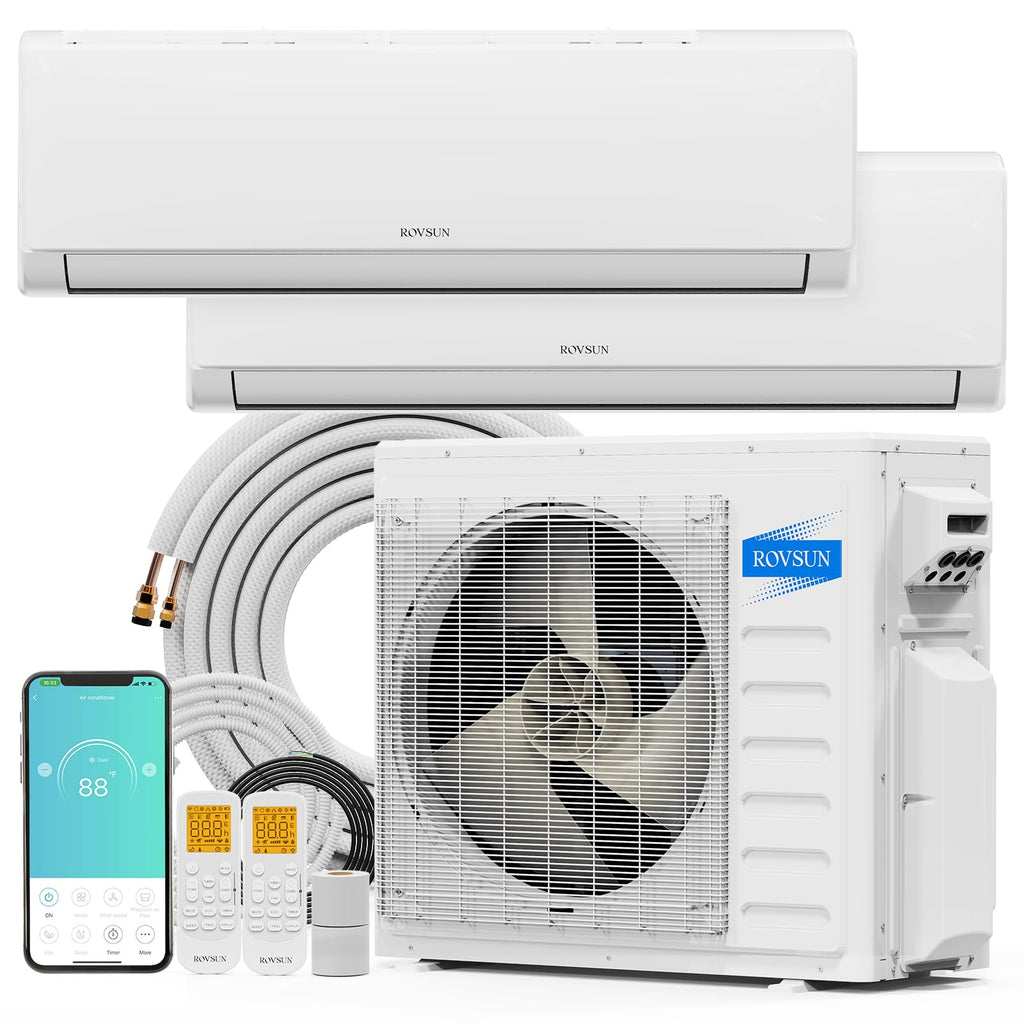 ROVSUN 28000 BTU 20 SEER2 230V Dual Zone (9K+12K) Mini Split Air Conditioner Heat Pump with 25ft Installation Kit