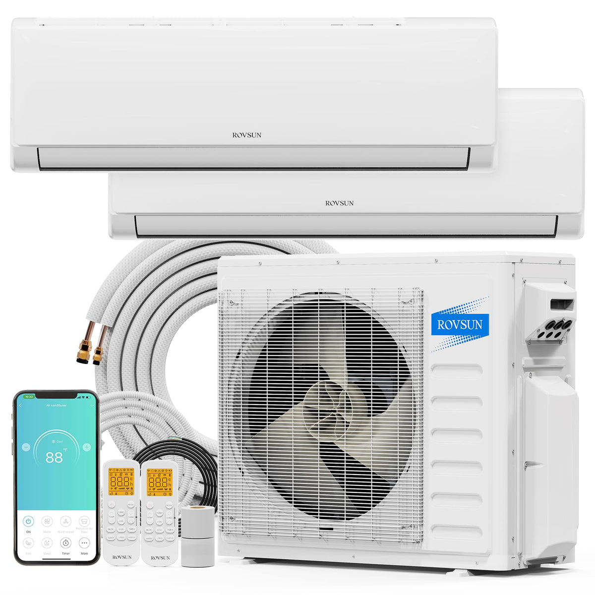 ROVSUN 28000 BTU 20 SEER2 230V Dual Zone (9K+12K) Mini Split Air Conditioner Heat Pump with 25ft Installation Kit