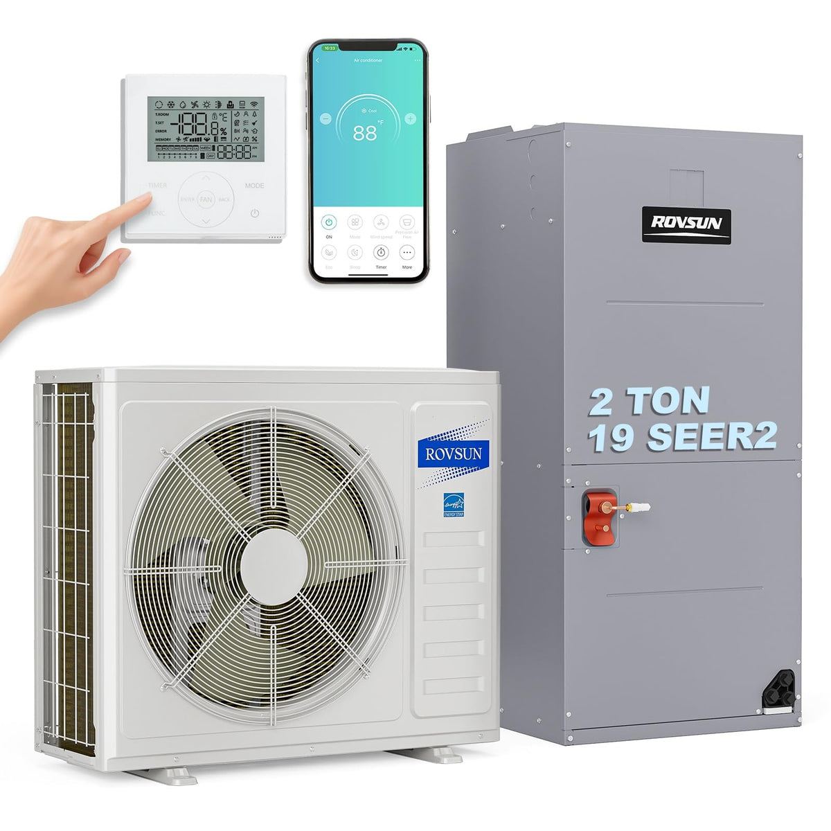 ROVSUN 24000 BTU 19 SEER2 230V Ducted Central Air Conditioner with Side Discharge Air Handler