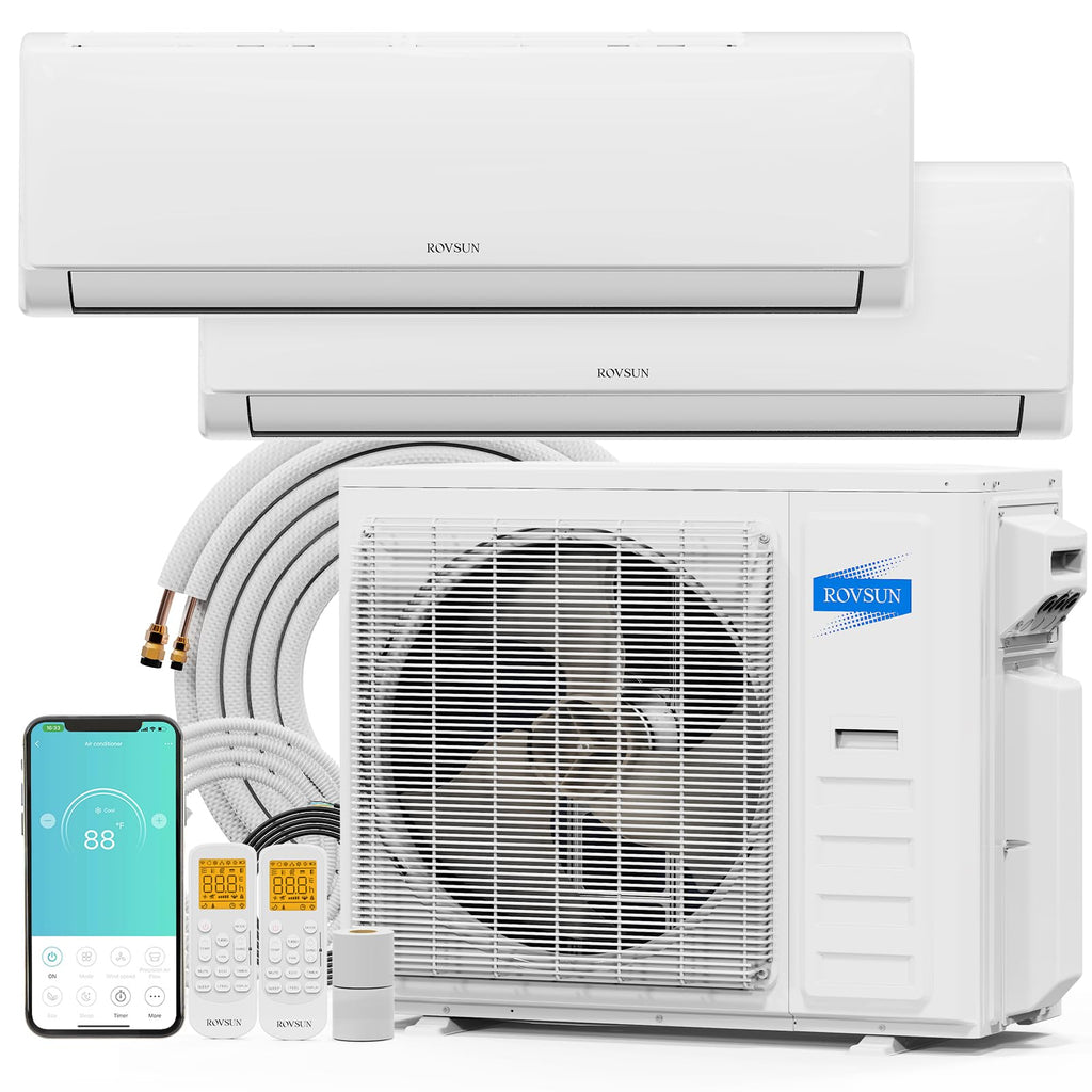ROVSUN 42000 BTU 20 SEER2 230V Dual Zone (18K+18K) Mini Split Air Conditioner Heat Pump with 25ft Installation Kit