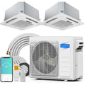 ROVSUN 18000 BTU 25 SEER2 230V Dual Zone (12K+12K) Ceiling Cassette Mini Split Air Conditioner Heat Pump with 25ft Installation Kit