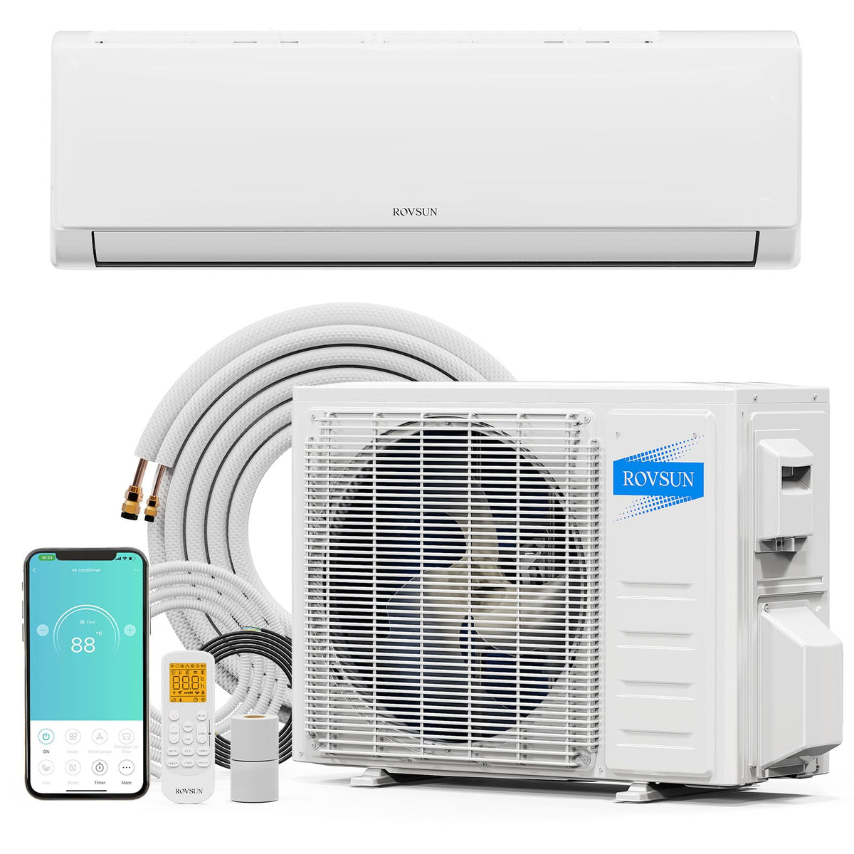 ROVSUN 12000 BTU 20 SEER2 115V Mini Split Air Conditioner Heat Pump with 16ft Installation Kit