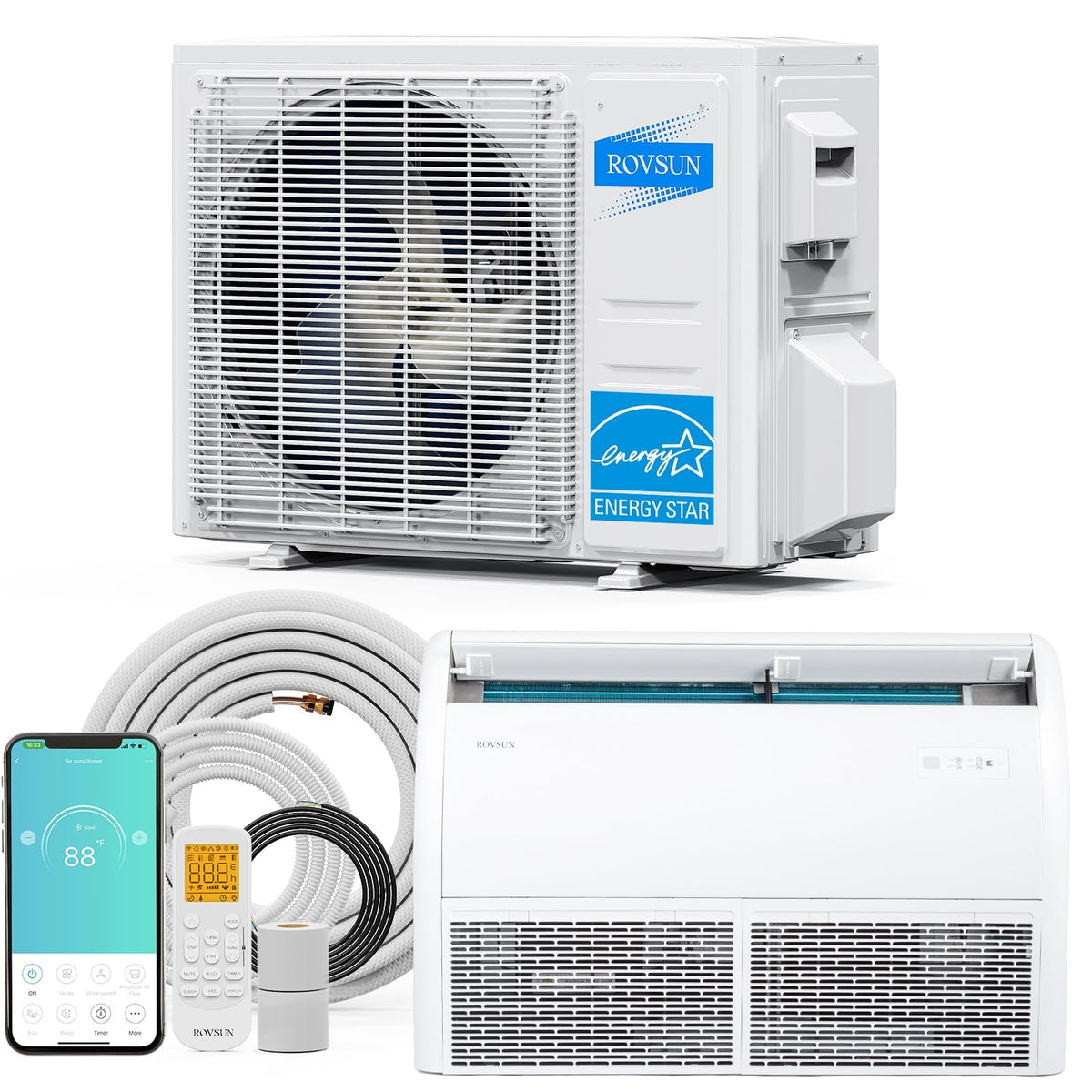 ROVSUN 18000 BTU 23 SEER2 230V Floor Ceiling Mini Split Air Conditioner Heat Pump with 16ft Installation Kit