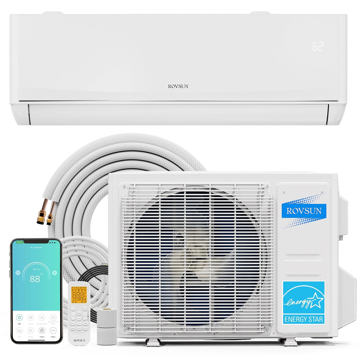 ROVSUN 18000 BTU 23 SEER2 230V Mini Split Air Conditioner Heat Pump with 16ft Installation Kit