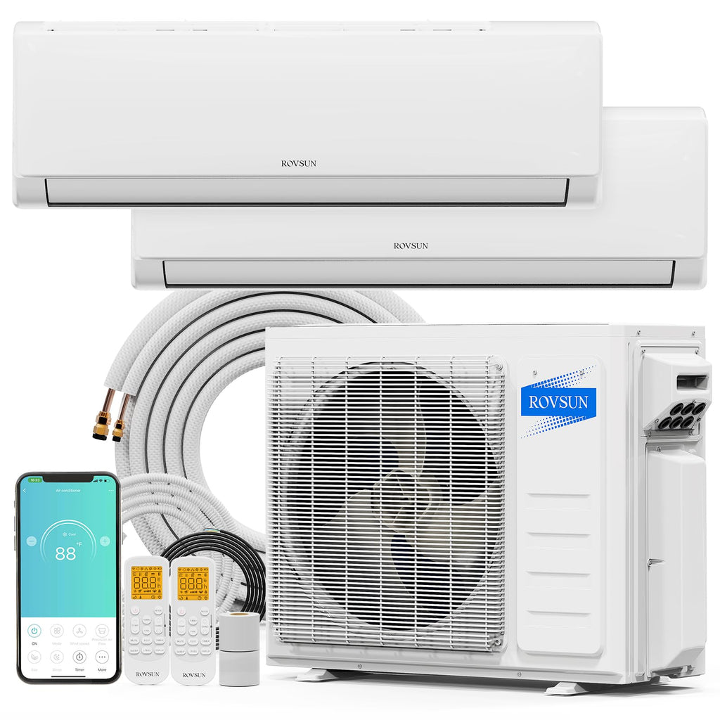 ROVSUN 20000 BTU 23 SEER2 230V Dual Zone (9K+18K) Mini Split Air Conditioner Heat Pump with 25ft Installation Kit