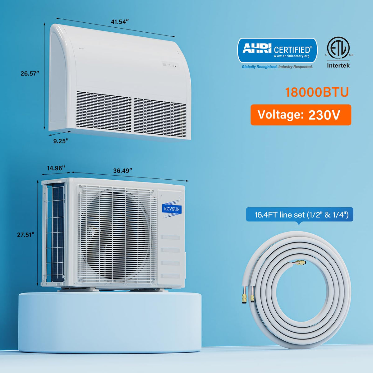 ROVSUN 18000 BTU 23 SEER2 230V Floor Ceiling Mini Split Air Conditioner Heat Pump with 16ft Installation Kit