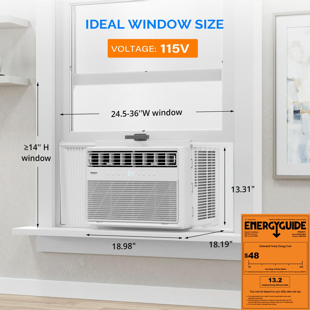 ROVSUN 8000 BTU 115V Inverter Window Air Conditioner Electric Heat and Installation Kit