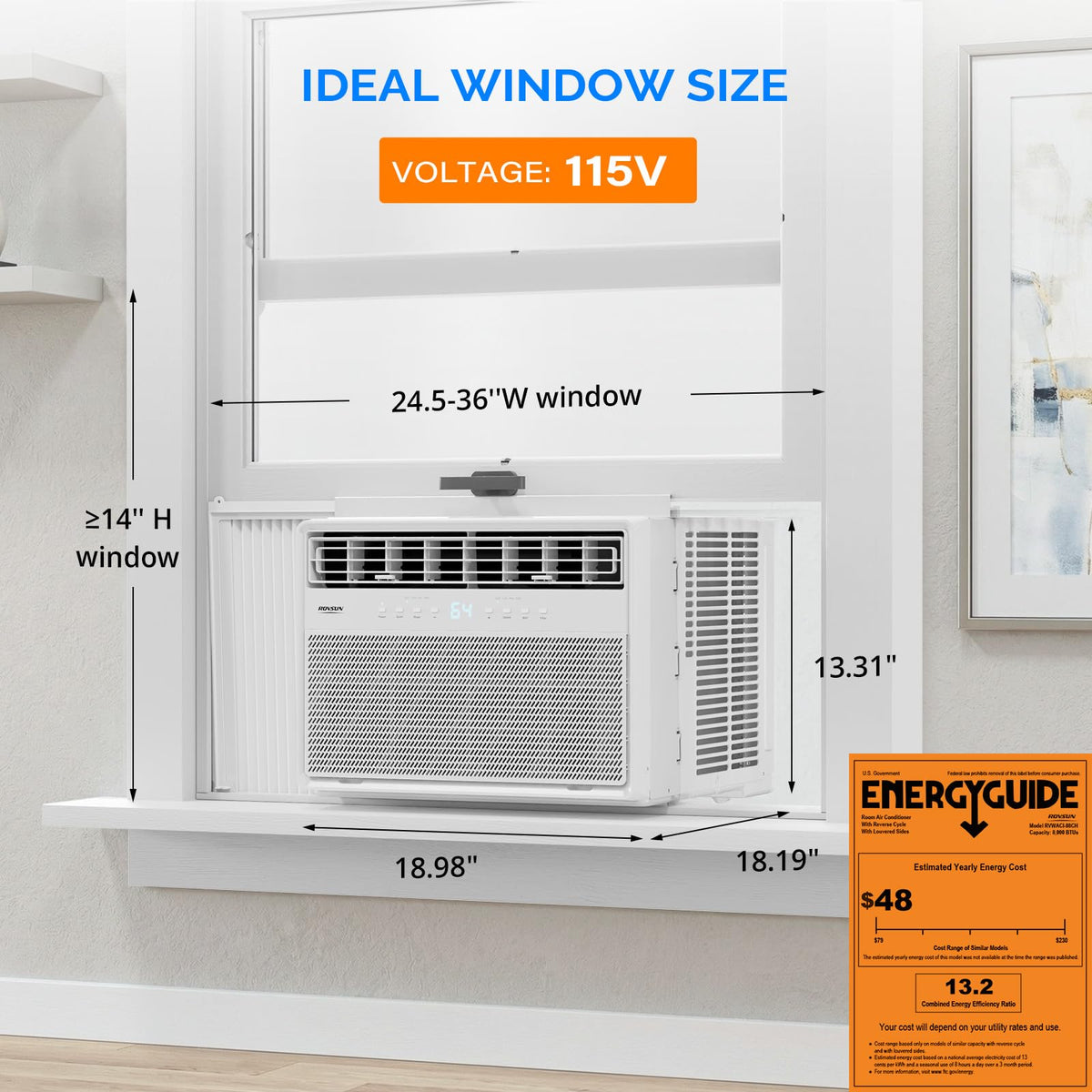 ROVSUN 8000 BTU 115V Inverter Window Air Conditioner Electric Heat and Installation Kit