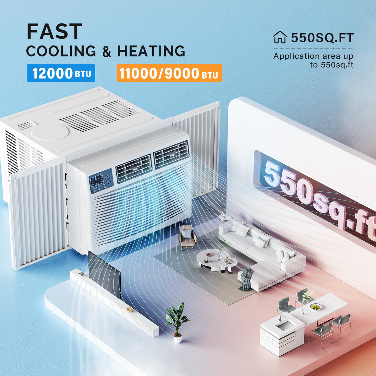 ROVSUN 12000 BTU 230V Window Air Conditioner with Electric Heat and Installation Kit
