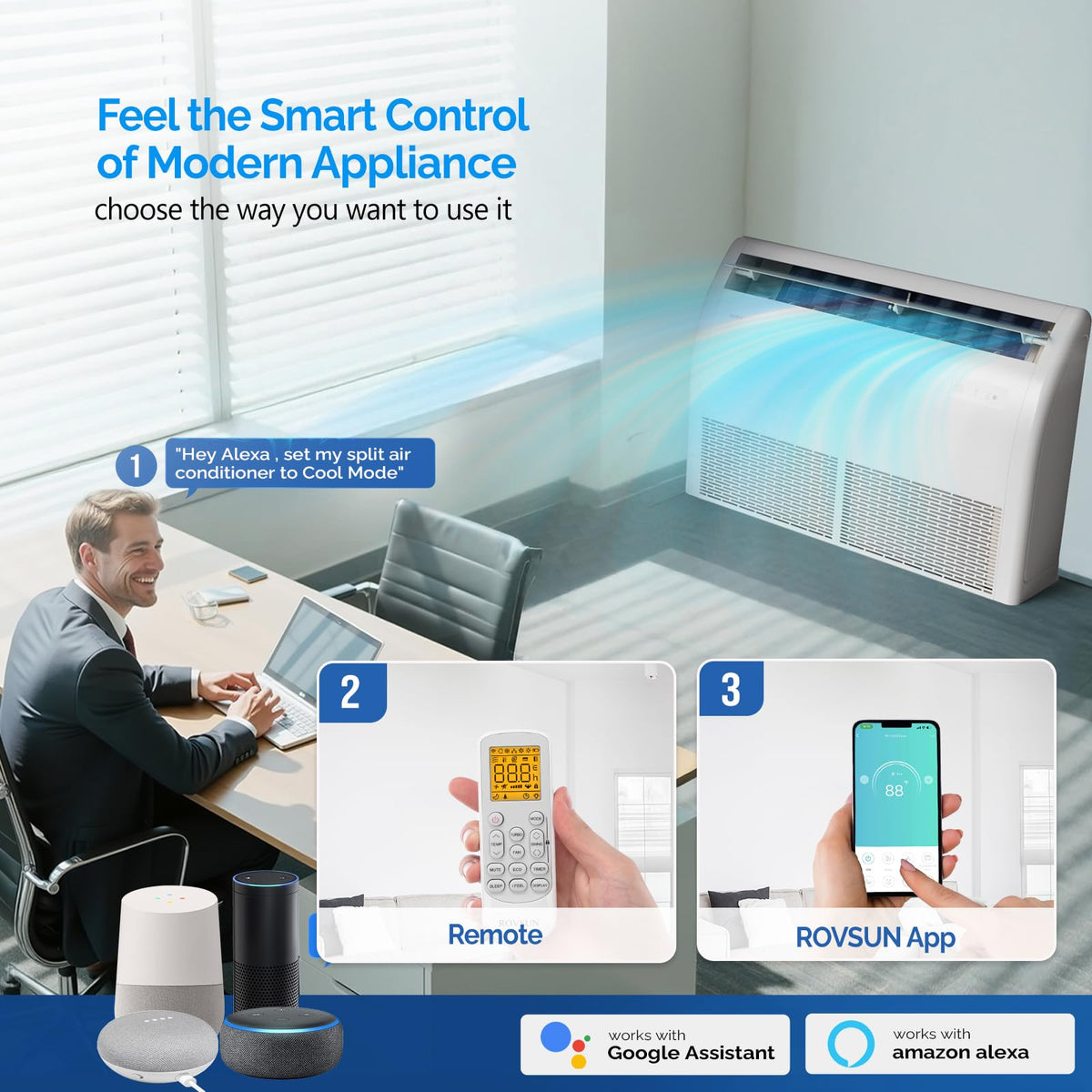 ROVSUN 18000 BTU 23 SEER2 230V Floor Ceiling Mini Split Air Conditioner Heat Pump with 16ft Installation Kit