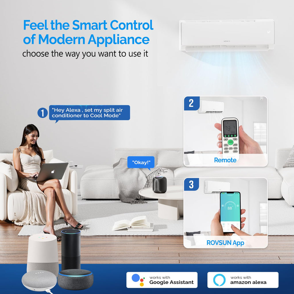 ROVSUN 11500 BTU 17 SEER2 115V Mini Split Air Conditioner Heat Pump with 16ft Installation Kit