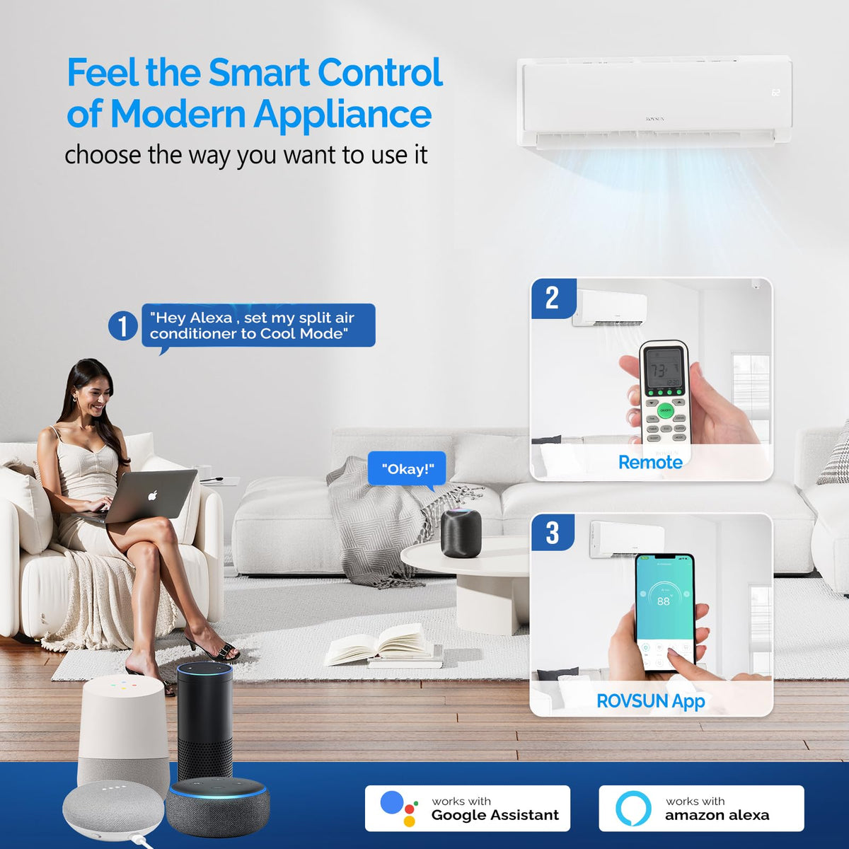 ROVSUN 17000 BTU 17 SEER2 230V Mini Split Air Conditioner Heat Pump with 16ft Installation Kit