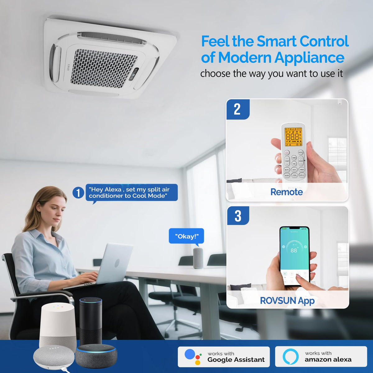 ROVSUN 28000 BTU 20 SEER2 230V Tri-Zone (9K+9K+12K) Ceiling Cassette Mini Split Air Conditioner Heat Pump with 25ft Installation Kit