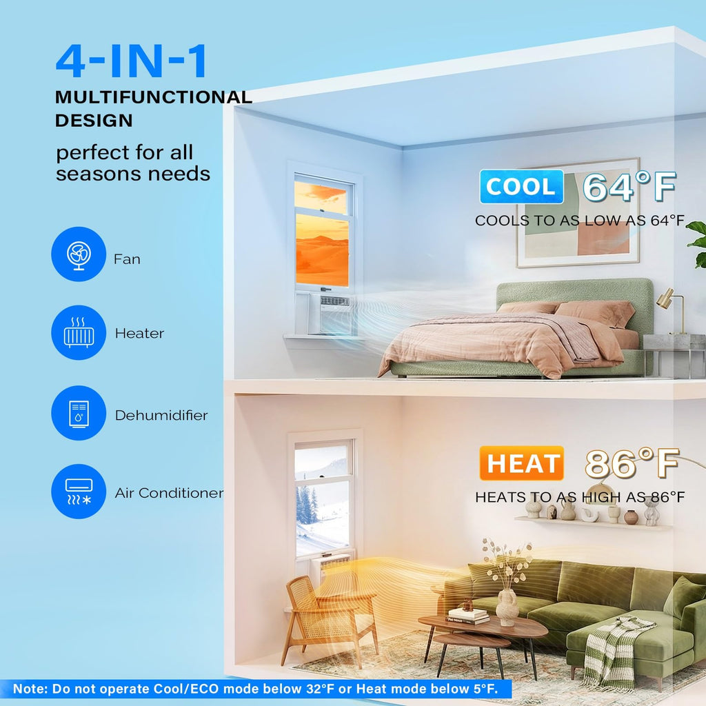 ROVSUN 8000 BTU 115V Inverter Window Air Conditioner Electric Heat and Installation Kit
