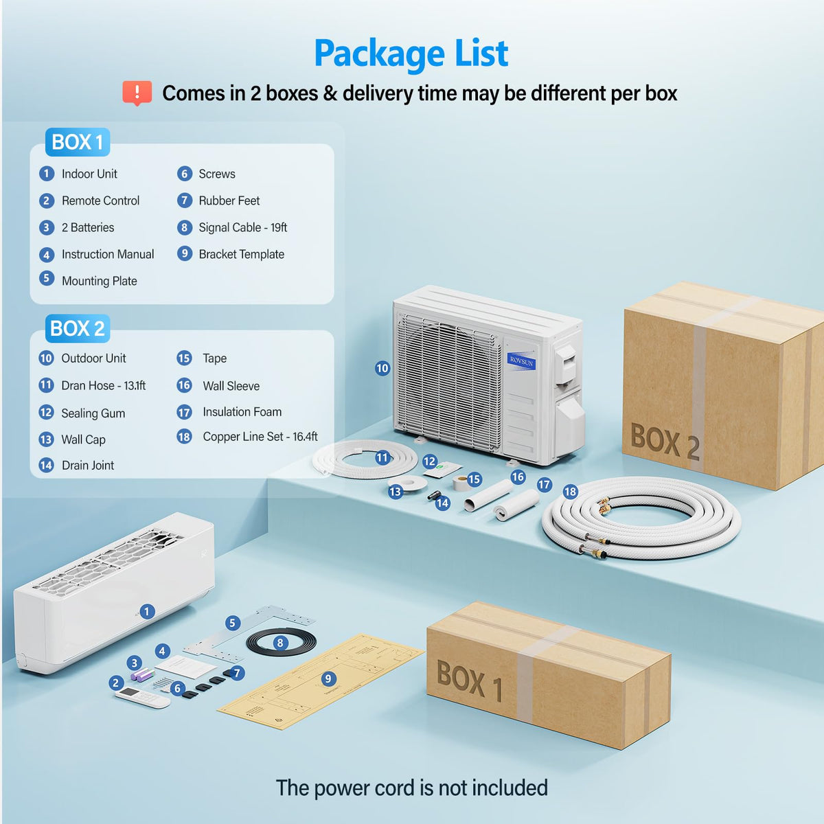 ROVSUN 12000 BTU 24 SEER2 230V Mini Split Air Conditioner Heat Pump with 16ft Installation Kit
