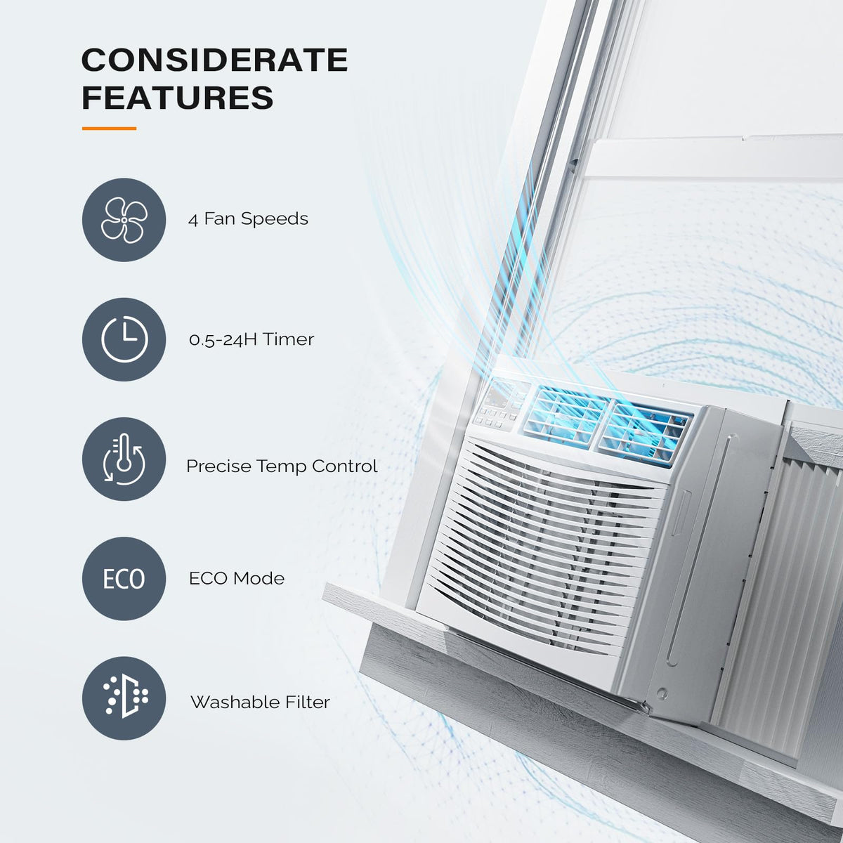 ROVSUN 8000 BTU 115V Window Air Conditioner with Electric Heat and Installation Kit