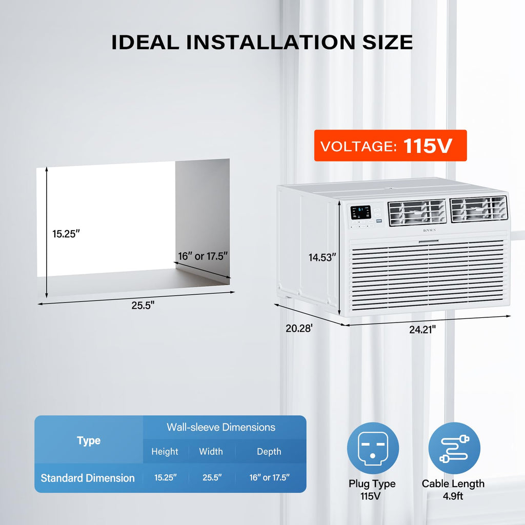ROVSUN 8000 BTU 115V Through the Wall Air Conditioner with Electric Heat