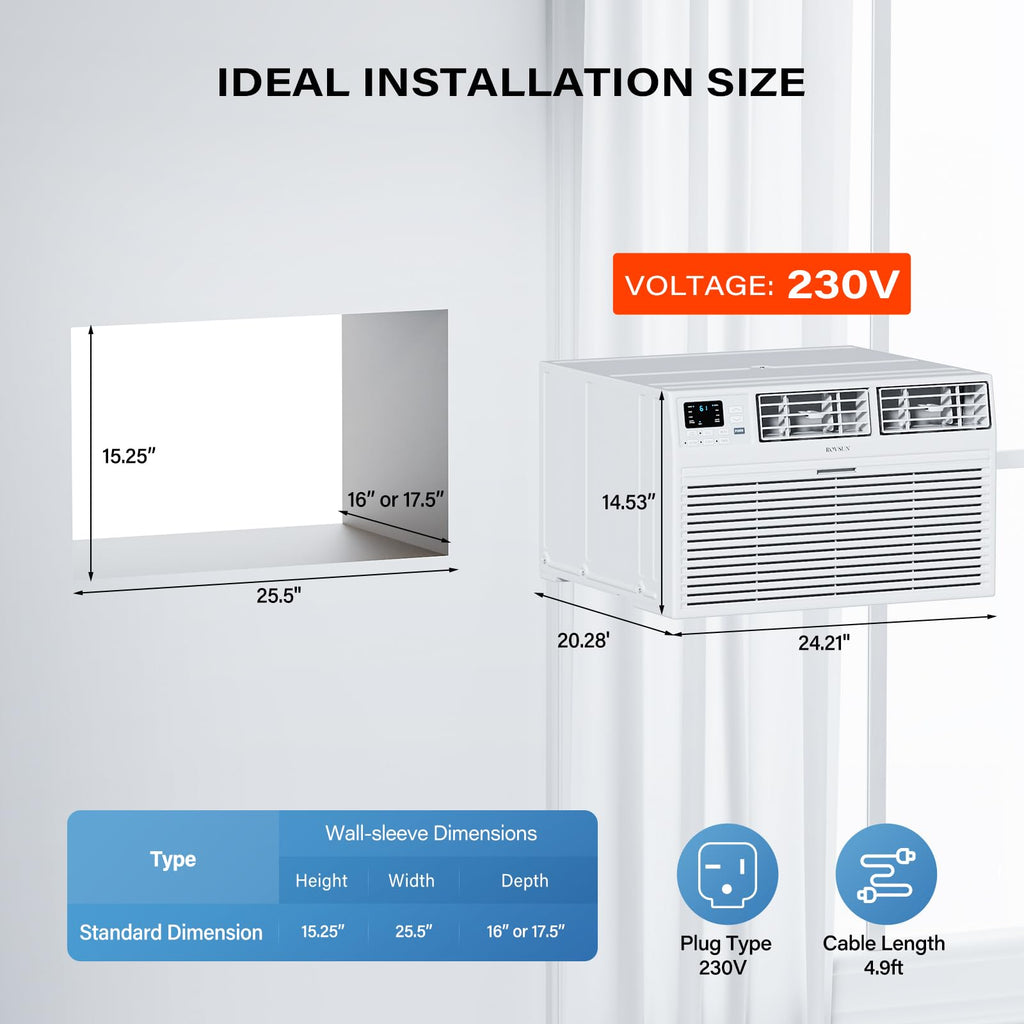 ROVSUN 10000 BTU 230V Through the Wall Air Conditioner with Electric Heat