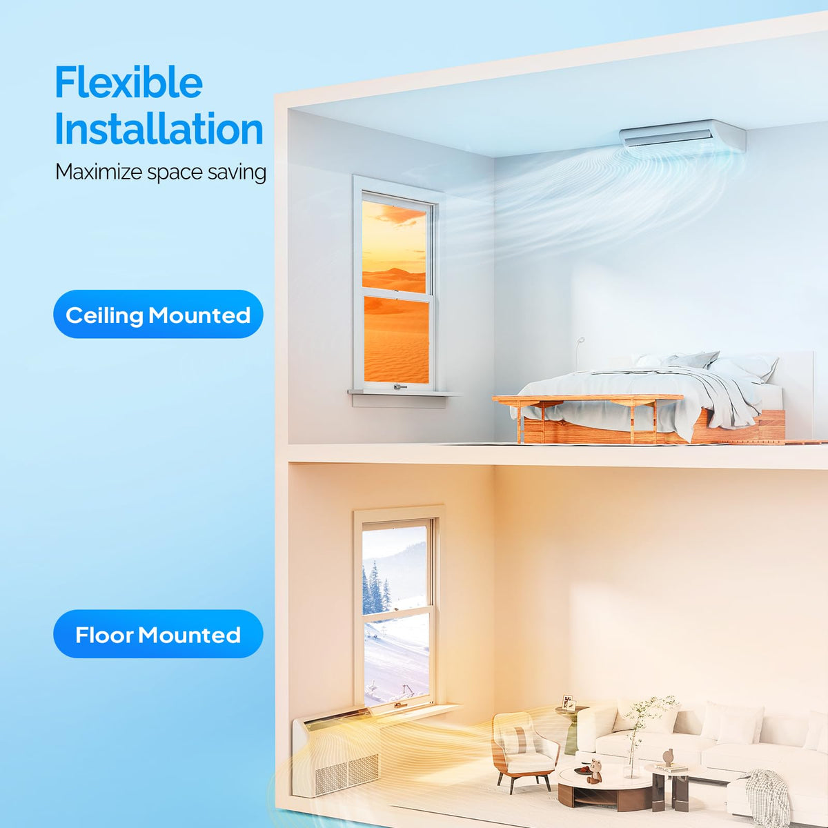 ROVSUN 18000 BTU 23 SEER2 230V Floor Ceiling Mini Split Air Conditioner Heat Pump with 16ft Installation Kit