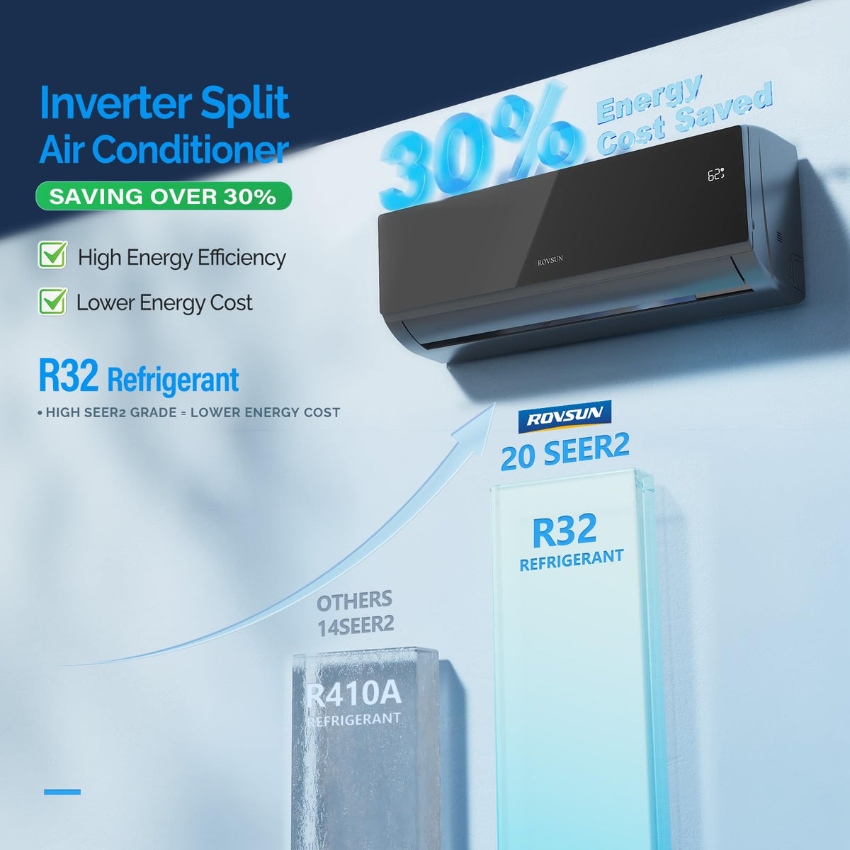 ROVSUN 12000 BTU 20 SEER2 115V Mini Split Air Conditioner Heat Pump with 16ft Installation Kit Black