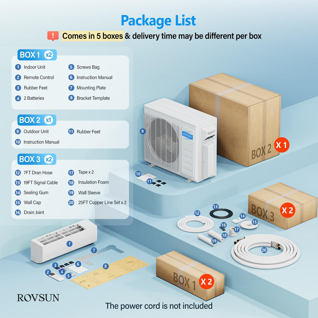 ROVSUN 20000 BTU 23 SEER2 230V Dual Zone (12K+12K) Mini Split Air Conditioner Heat Pump with 25ft Installation Kit