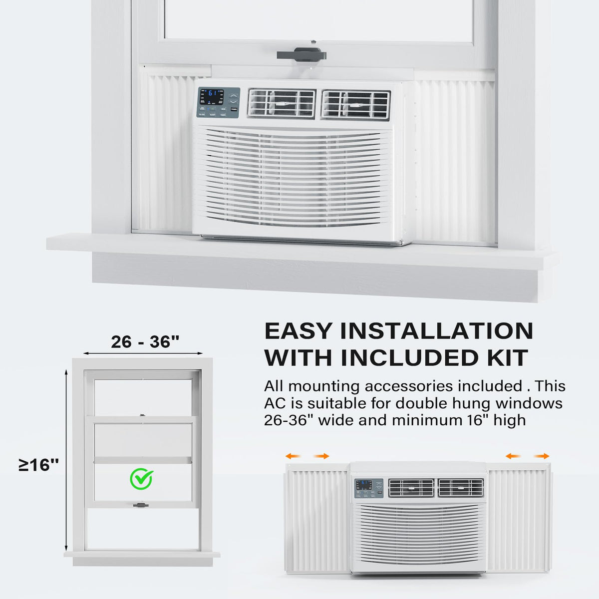 ROVSUN 8000 BTU 115V Window Air Conditioner with Electric Heat and Installation Kit