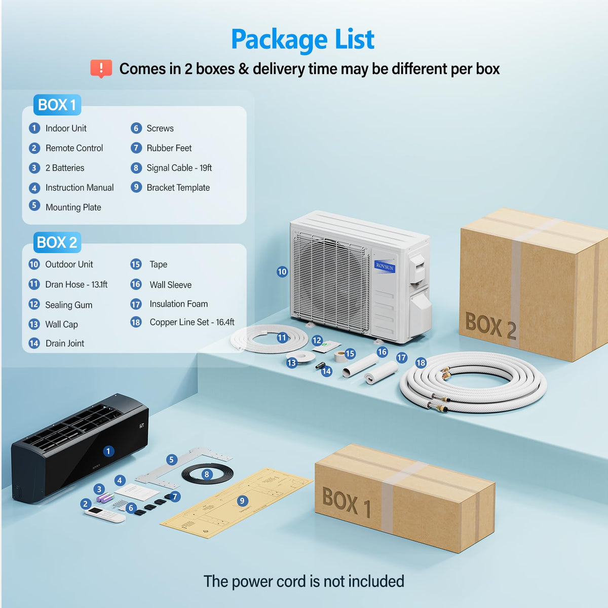 ROVSUN 12000 BTU 20 SEER2 115V Mini Split Air Conditioner Heat Pump with 16ft Installation Kit Black